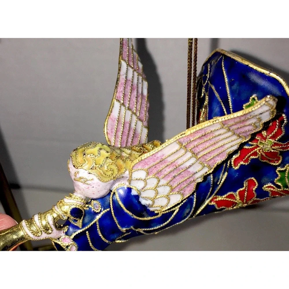Cloisonné Christmas Ornament Blue Angel with Trumpet